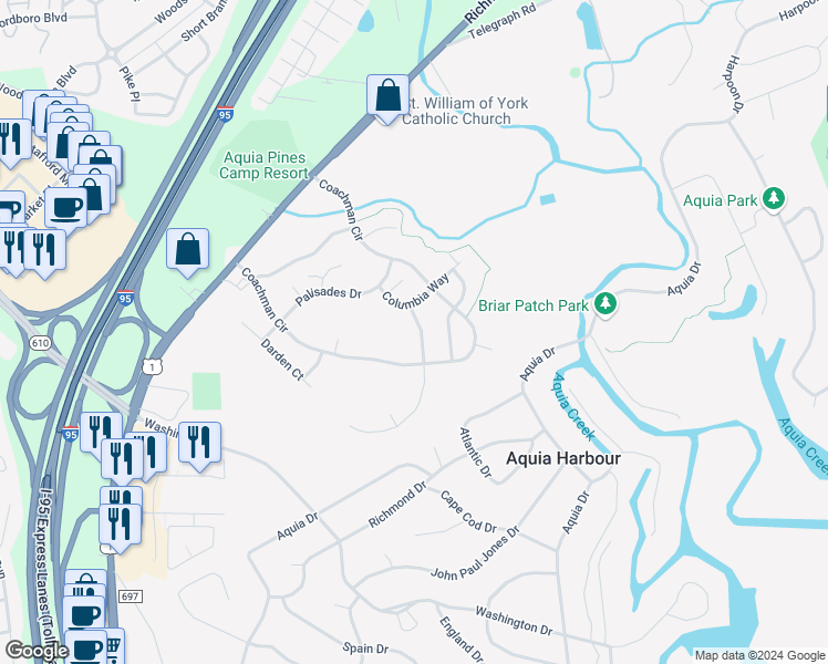 map of restaurants, bars, coffee shops, grocery stores, and more near 8 Bradbury Way in Stafford