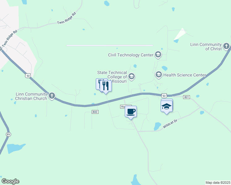 map of restaurants, bars, coffee shops, grocery stores, and more near 1769 U.S. 50 in Linn