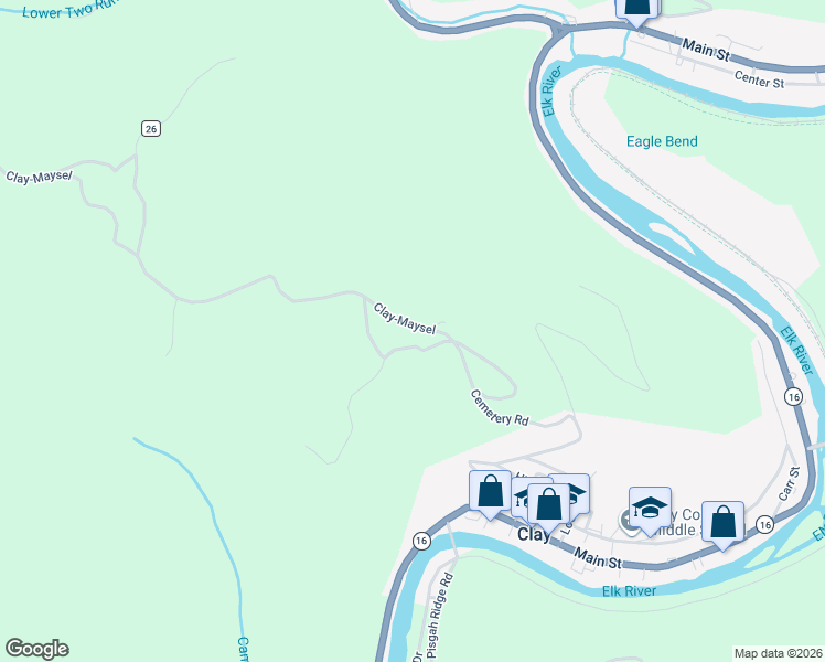 map of restaurants, bars, coffee shops, grocery stores, and more near Cemetery Road in Maysel