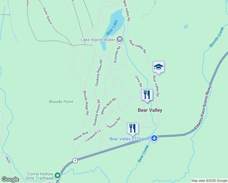 map of restaurants, bars, coffee shops, grocery stores, and more near 116 John Ebbetts Road in Bear Valley