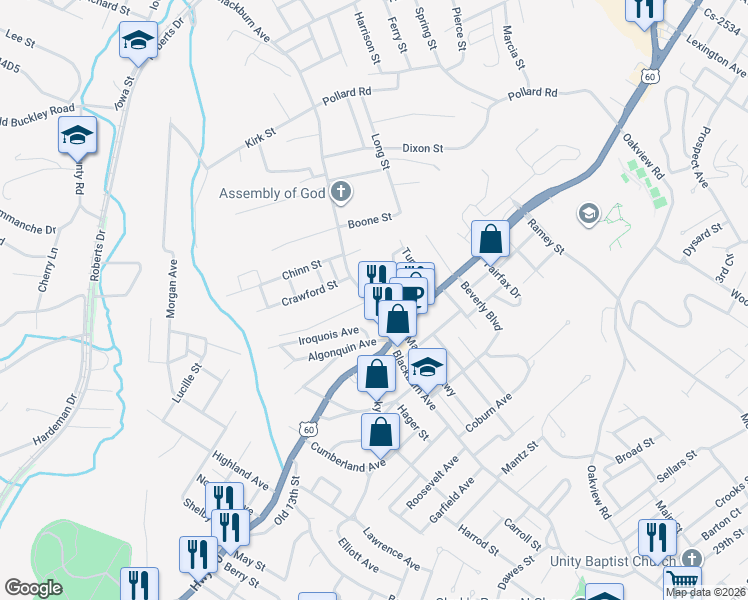 map of restaurants, bars, coffee shops, grocery stores, and more near 901 Blackburn Avenue in Ashland