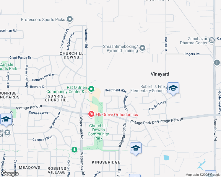 map of restaurants, bars, coffee shops, grocery stores, and more near 9256 Heathfield Way in Sacramento