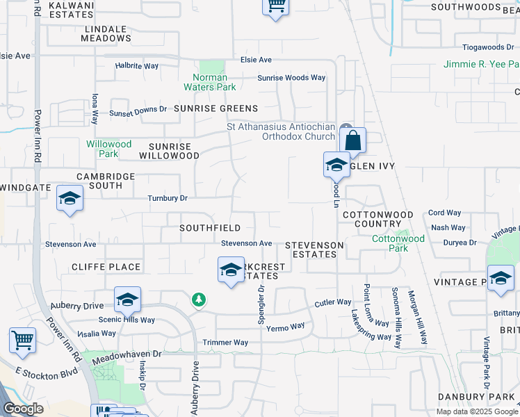 map of restaurants, bars, coffee shops, grocery stores, and more near 8401 Bloomington Drive in Sacramento