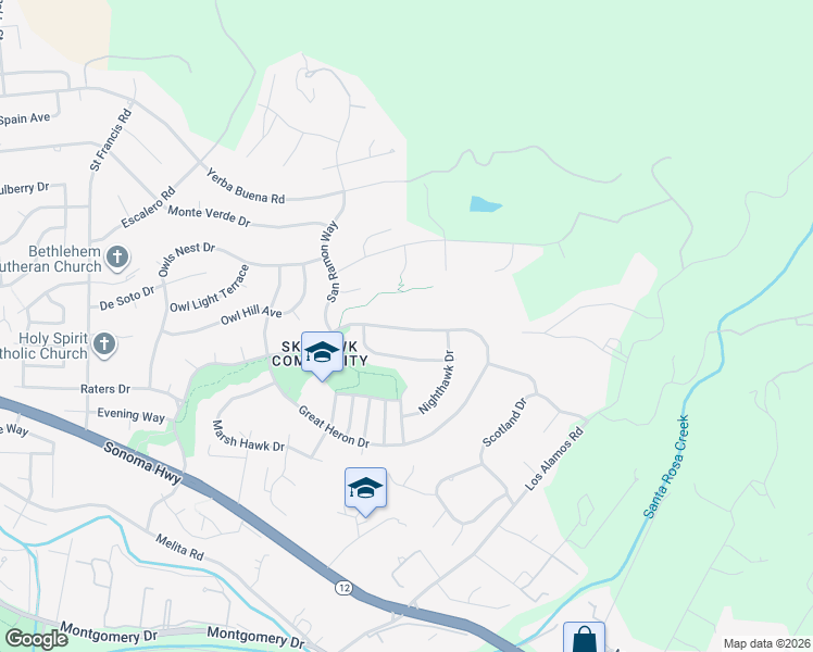 map of restaurants, bars, coffee shops, grocery stores, and more near 5885 Mountain Hawk Drive in Santa Rosa