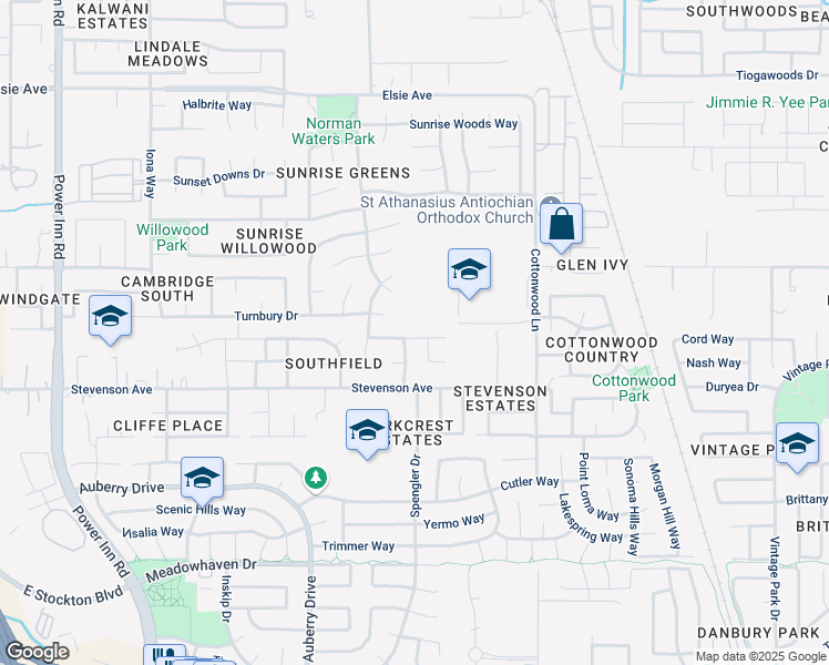 map of restaurants, bars, coffee shops, grocery stores, and more near 8401 Bloomington Drive in Sacramento