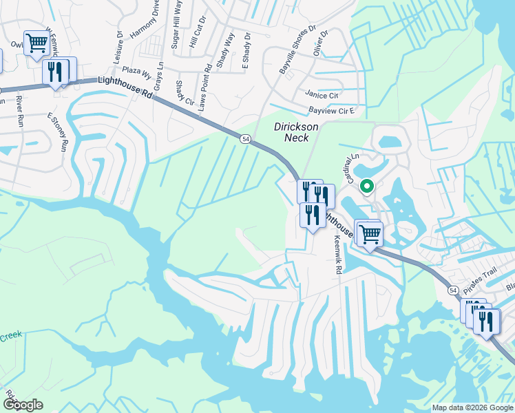 map of restaurants, bars, coffee shops, grocery stores, and more near Natures Walk Way in Selbyville