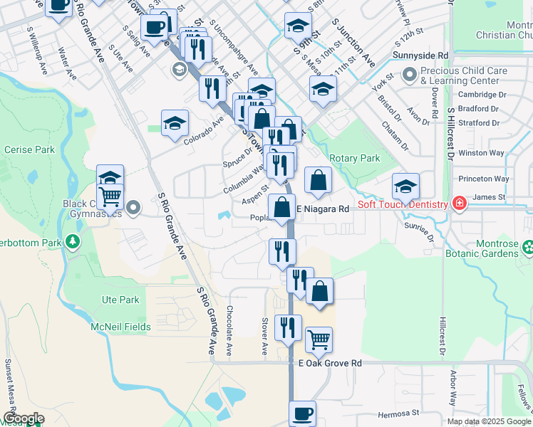 map of restaurants, bars, coffee shops, grocery stores, and more near 15 Poplar Street in Montrose