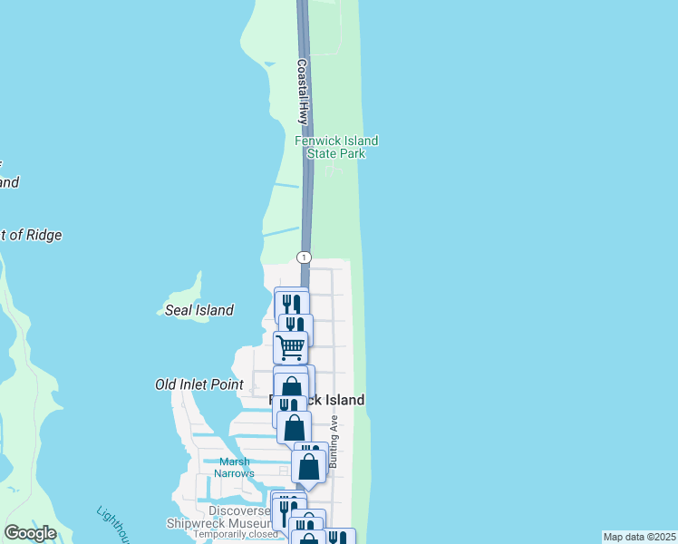 map of restaurants, bars, coffee shops, grocery stores, and more near 11 Lewes Street in Fenwick Island