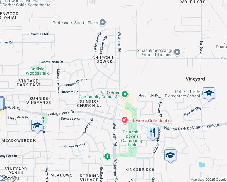 map of restaurants, bars, coffee shops, grocery stores, and more near 9253 Brevard Court in Sacramento
