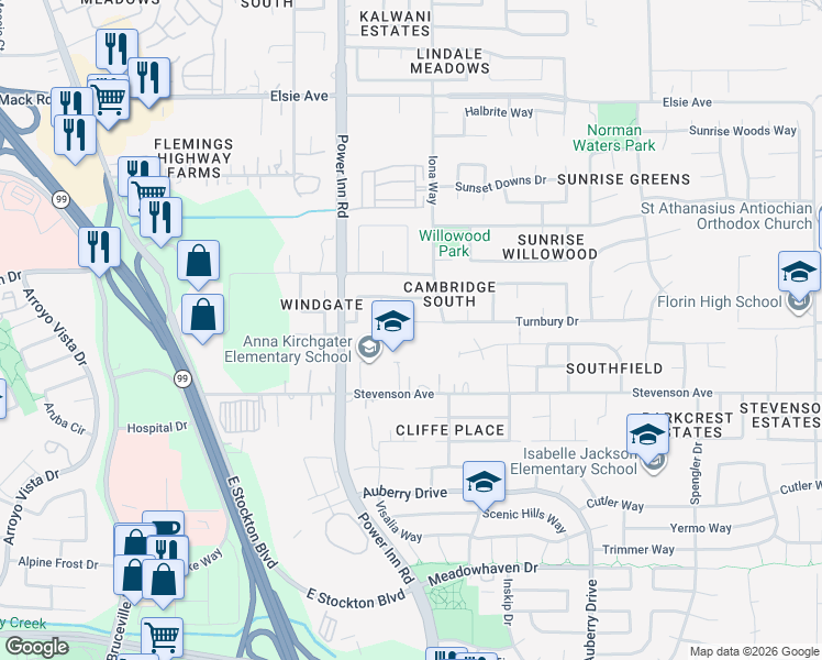 map of restaurants, bars, coffee shops, grocery stores, and more near 8161 Follett Court in Sacramento