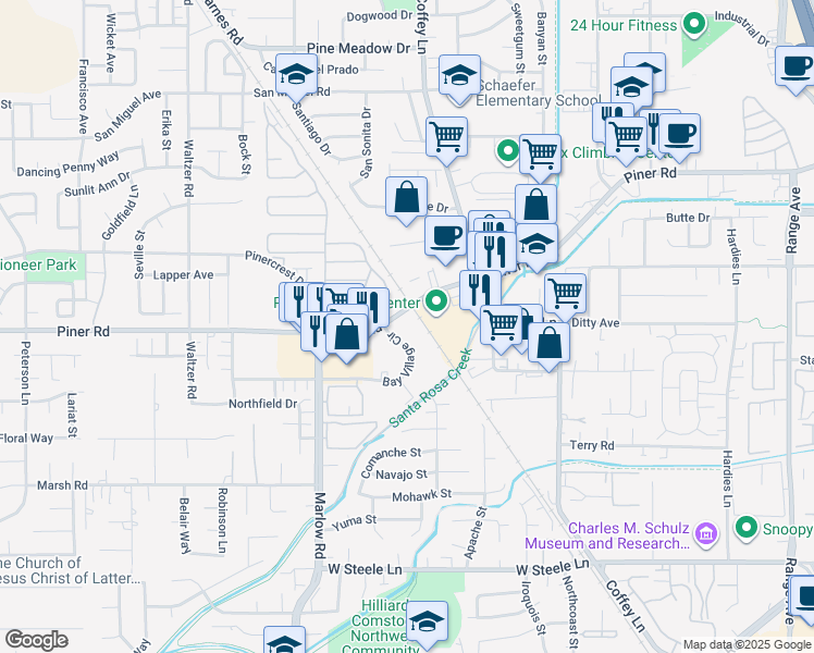 map of restaurants, bars, coffee shops, grocery stores, and more near 2978 Bay Village Circle in Santa Rosa