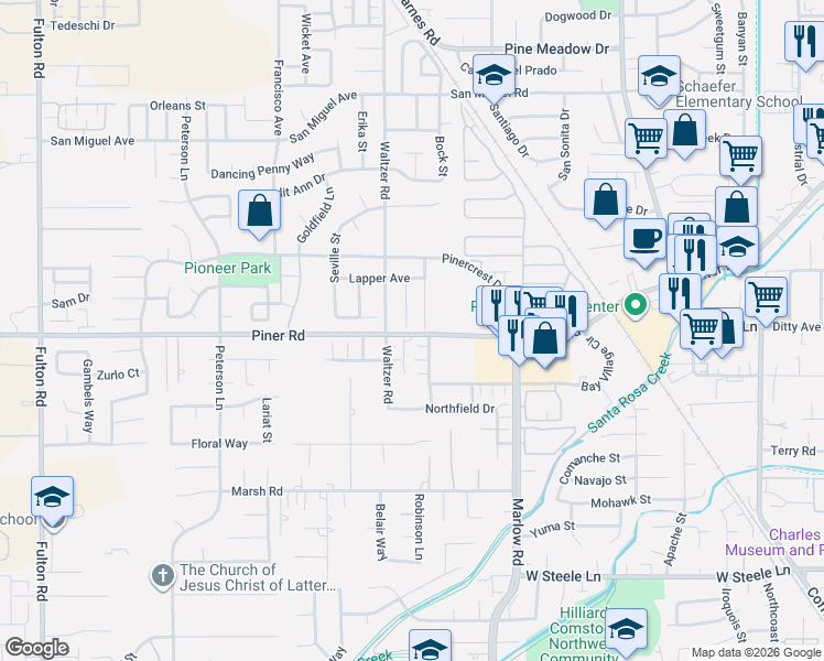 map of restaurants, bars, coffee shops, grocery stores, and more near 1900 Spinnaker Place in Santa Rosa