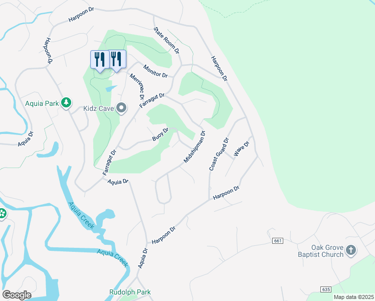 map of restaurants, bars, coffee shops, grocery stores, and more near 2035 Midshipman Drive in Stafford