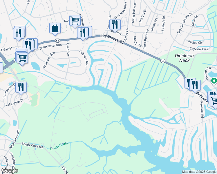 map of restaurants, bars, coffee shops, grocery stores, and more near 37816 Crab Bay Lane in Selbyville