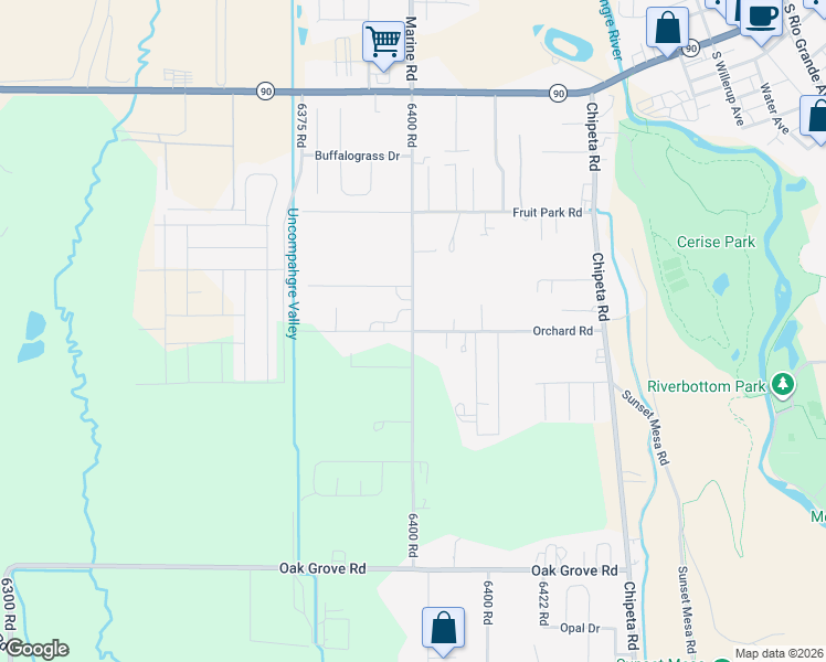 map of restaurants, bars, coffee shops, grocery stores, and more near 1001 Orchard Road in Montrose