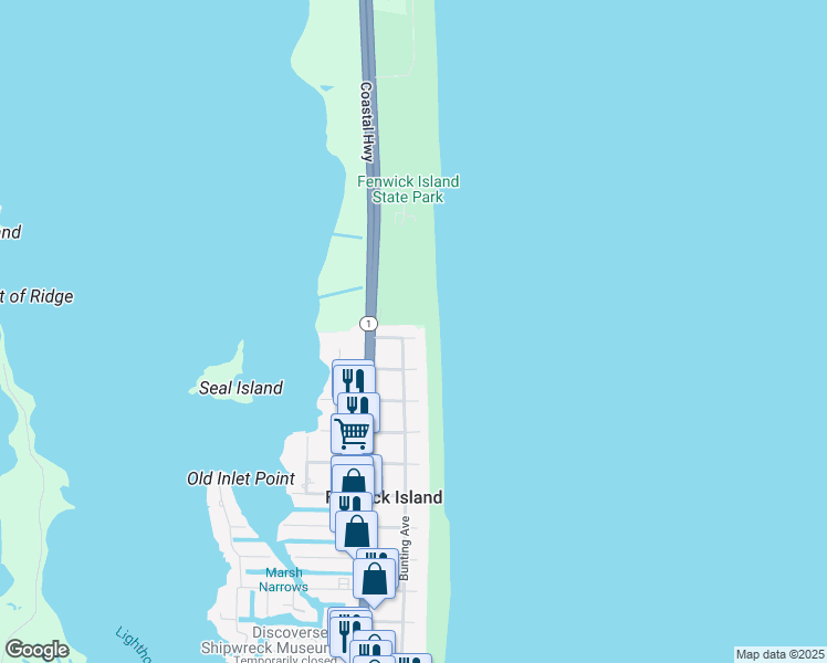 map of restaurants, bars, coffee shops, grocery stores, and more near 11 Lewes Street in Fenwick Island