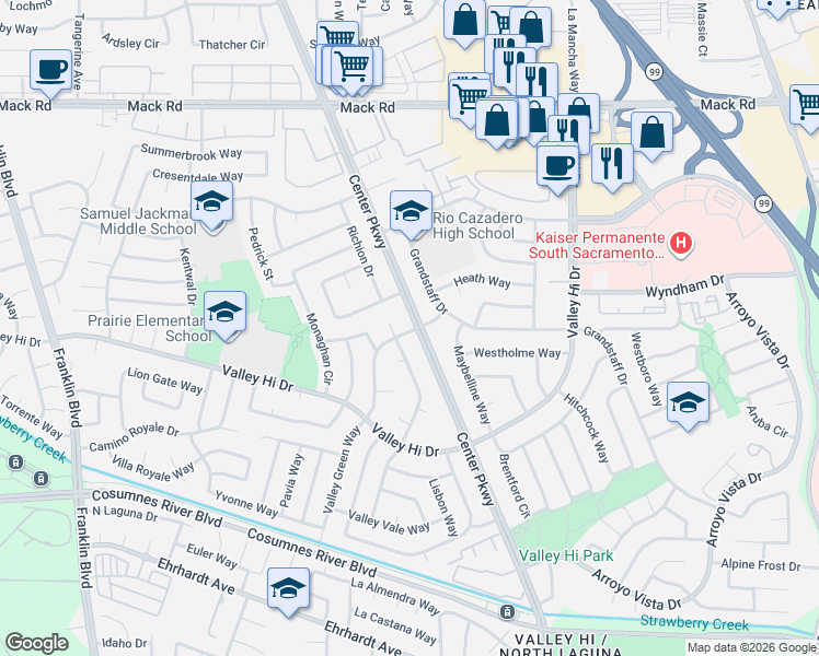 map of restaurants, bars, coffee shops, grocery stores, and more near 7875 Golden Field Way in Sacramento