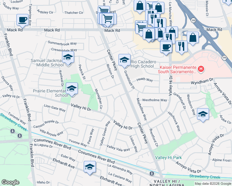 map of restaurants, bars, coffee shops, grocery stores, and more near 7875 Golden Field Way in Sacramento
