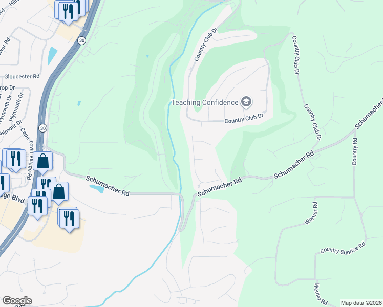 map of restaurants, bars, coffee shops, grocery stores, and more near 2633 Ruddy Ridge Drive in High Ridge