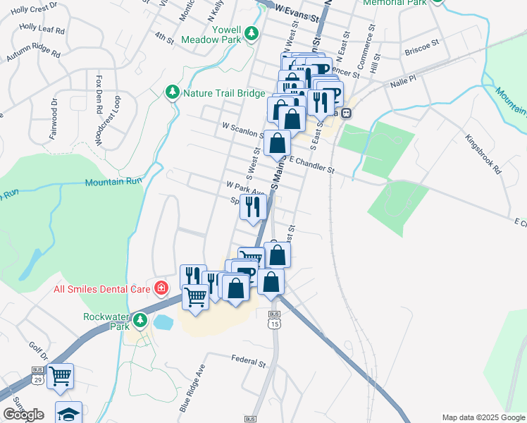 map of restaurants, bars, coffee shops, grocery stores, and more near 1004 South Main Street in Culpeper