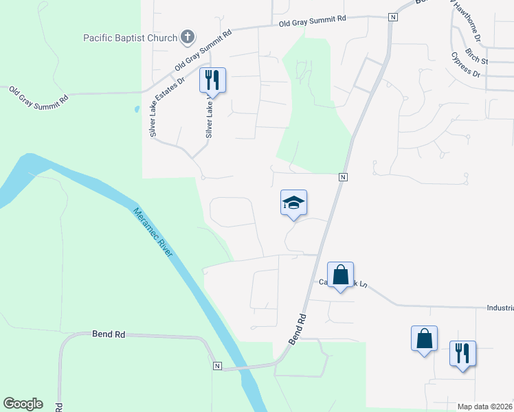 map of restaurants, bars, coffee shops, grocery stores, and more near 117 Winter Wheat Trail in Pacific