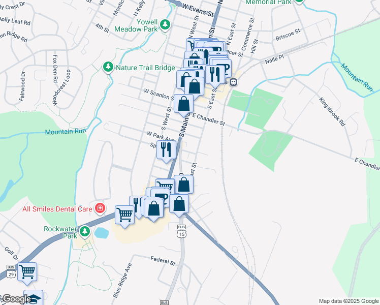 map of restaurants, bars, coffee shops, grocery stores, and more near 115 Walters Street in Culpeper