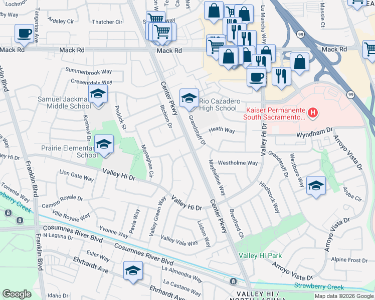 map of restaurants, bars, coffee shops, grocery stores, and more near 7875 Golden Field Way in Sacramento