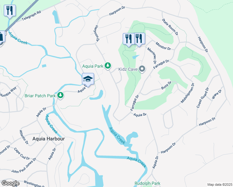 map of restaurants, bars, coffee shops, grocery stores, and more near 2137 Aquia Drive in Stafford