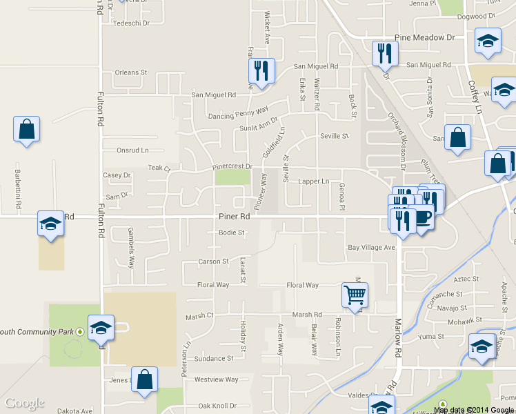 map of restaurants, bars, coffee shops, grocery stores, and more near 2000 Pioneer Way in Santa Rosa