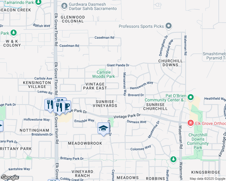 map of restaurants, bars, coffee shops, grocery stores, and more near 9129 La Maison Circle in Sacramento