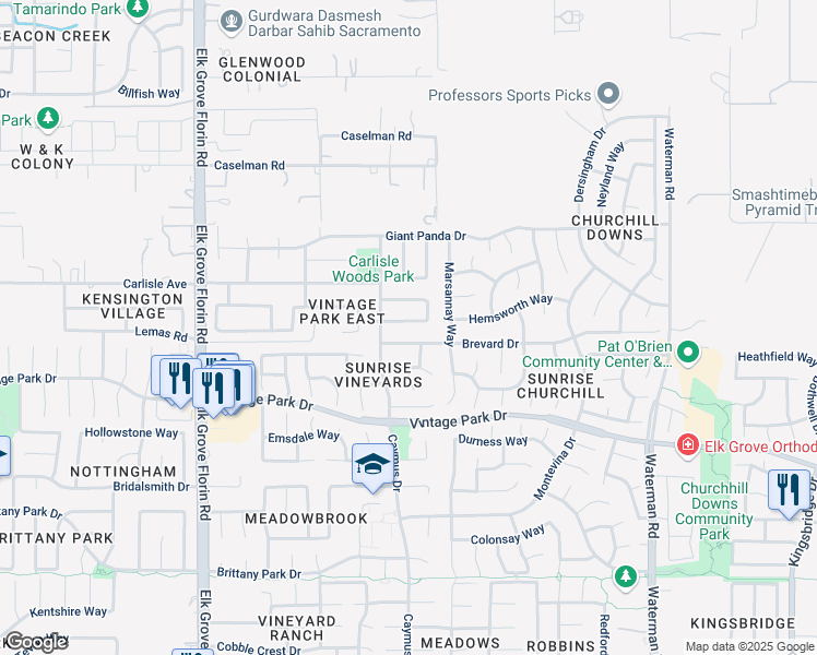 map of restaurants, bars, coffee shops, grocery stores, and more near 9129 La Maison Circle in Sacramento