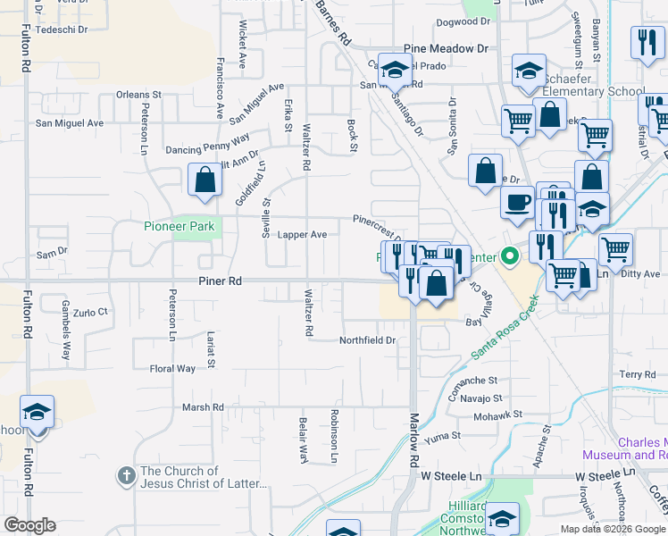 map of restaurants, bars, coffee shops, grocery stores, and more near 1900 Spinnaker Place in Santa Rosa