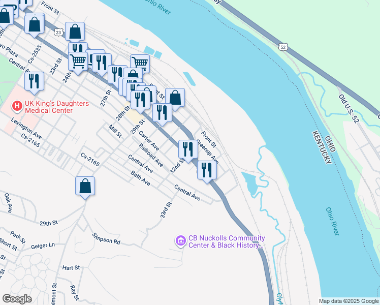 map of restaurants, bars, coffee shops, grocery stores, and more near 3225 Winchester Avenue in Ashland