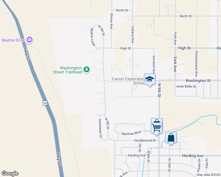 map of restaurants, bars, coffee shops, grocery stores, and more near 2908 North 5th Street in Cañon City