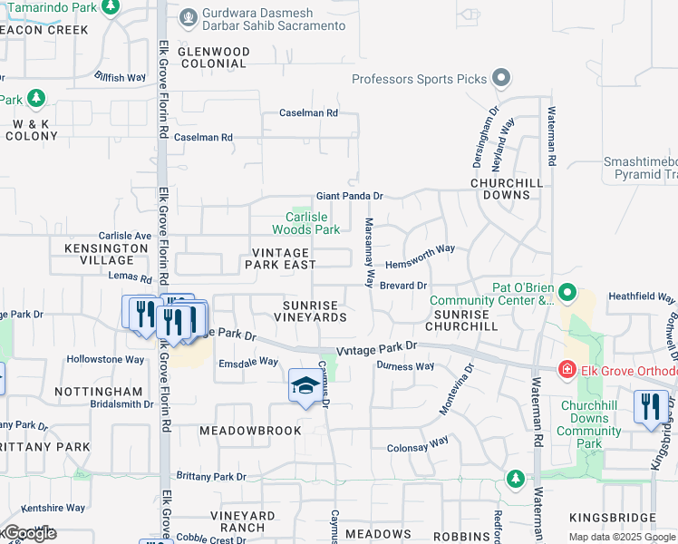 map of restaurants, bars, coffee shops, grocery stores, and more near 9129 La Maison Circle in Sacramento