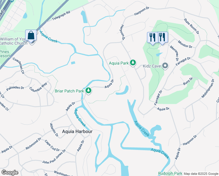 map of restaurants, bars, coffee shops, grocery stores, and more near 2021 Aquia Drive in Stafford