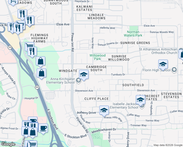 map of restaurants, bars, coffee shops, grocery stores, and more near 8161 Follett Court in Sacramento