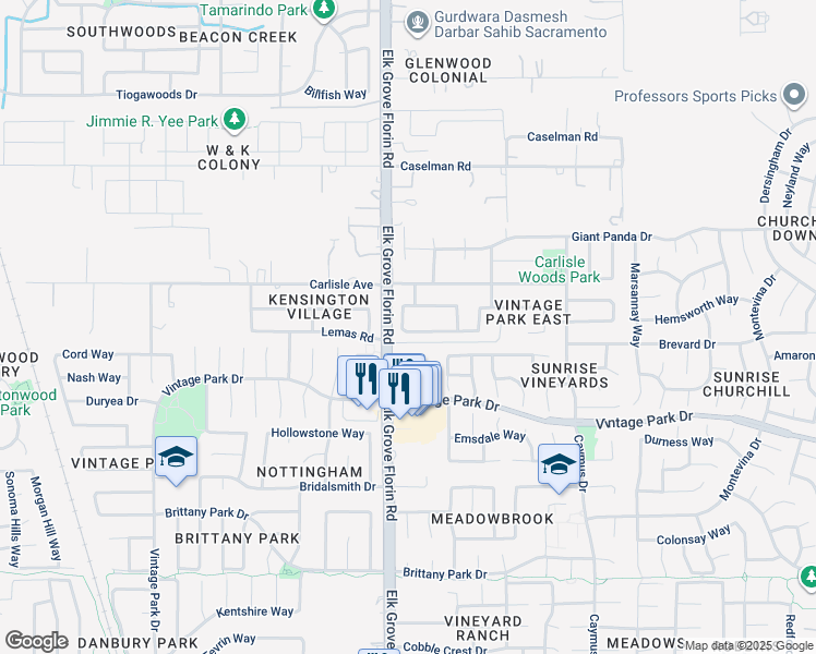 map of restaurants, bars, coffee shops, grocery stores, and more near 8876 Sonoma Valley Way in Sacramento