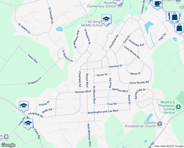 map of restaurants, bars, coffee shops, grocery stores, and more near 4 Saint Albans Boulevard in Stafford