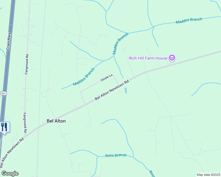 map of restaurants, bars, coffee shops, grocery stores, and more near 9335 Bel Alton Newtown Road in Bel Alton