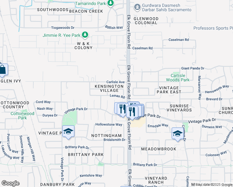 map of restaurants, bars, coffee shops, grocery stores, and more near 8861 Lemas Road in Sacramento