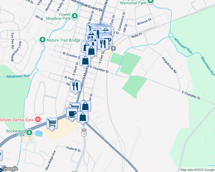 map of restaurants, bars, coffee shops, grocery stores, and more near 15313 Pulliam Lane in Culpeper