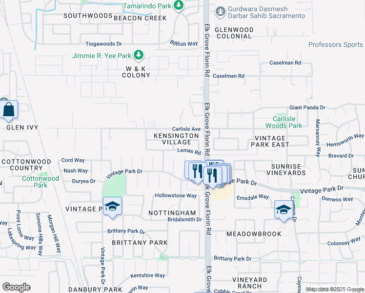 map of restaurants, bars, coffee shops, grocery stores, and more near 8861 Lemas Road in Sacramento