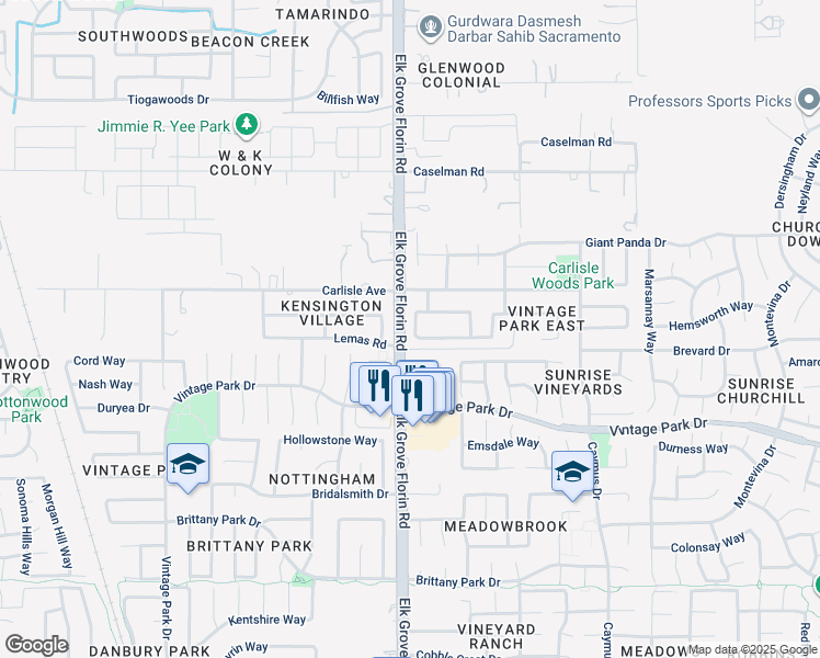 map of restaurants, bars, coffee shops, grocery stores, and more near 8876 Sonoma Valley Way in Sacramento