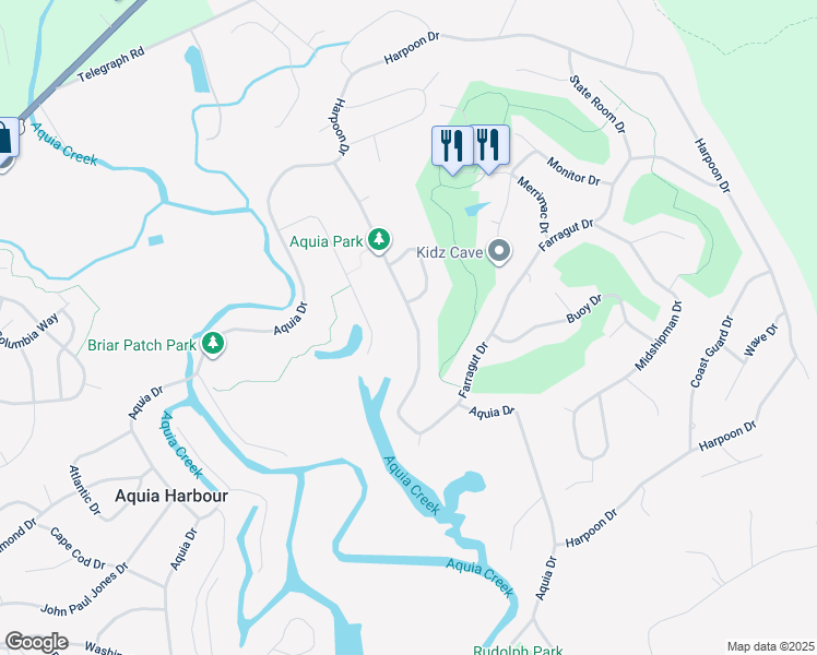map of restaurants, bars, coffee shops, grocery stores, and more near 2137 Aquia Drive in Stafford