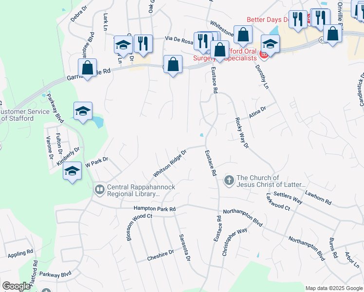 map of restaurants, bars, coffee shops, grocery stores, and more near 4 Asmead Place in Stafford