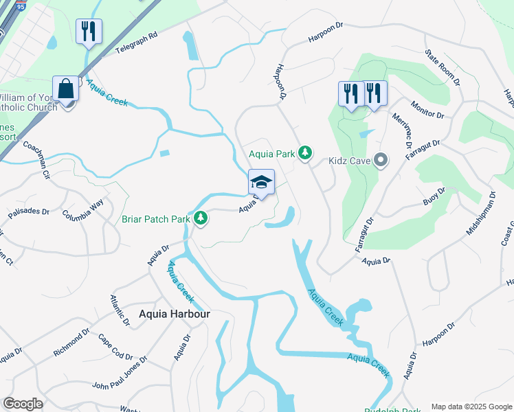 map of restaurants, bars, coffee shops, grocery stores, and more near 2031 Aquia Drive in Stafford