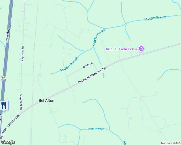 map of restaurants, bars, coffee shops, grocery stores, and more near 9335 Bel Alton Newtown Road in Bel Alton