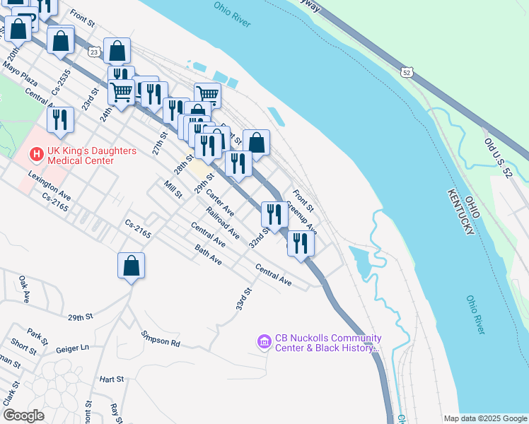map of restaurants, bars, coffee shops, grocery stores, and more near 3225 Winchester Avenue in Ashland