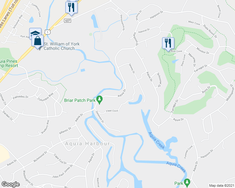 map of restaurants, bars, coffee shops, grocery stores, and more near 2028 Aquia Drive in Stafford